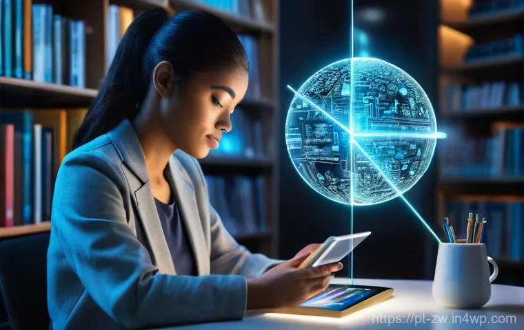 지식 구조화의 체계적인 접근 - **Prompt:** A vibrant, futuristic library scene where a young adult, dressed in comfortable yet styl...