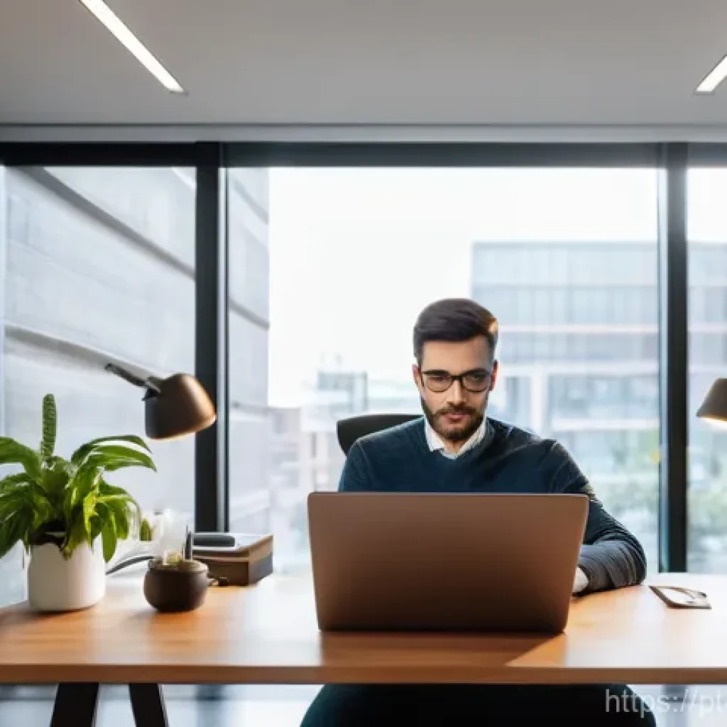 우수한 지식 구조화 사례 분석 - **Prompt:** A focused professional in a modern, well-organized home office, surrounded by multiple d...