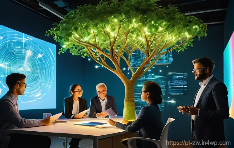 지식 관리 체계의 변화와 혁신 - **Prompt 1: "The Knowledge Bloom"**
    "A vibrant, futuristic office garden where the 'plants' are ...