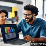 효율적인 지식 공유를 위한 시스템 설계 - A modern open office environment with diverse professional teams actively collaborating around digit...