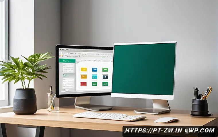 지식 구조화 시스템 구축 시 피해야 할 실수 - A modern home office workspace with a sleek desk featuring a large computer monitor displaying a wel...