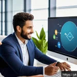 Home 18 지식 관리 시스템 비교 오픈소스 vs 상용 솔루션 - A modern Brazilian office environment with diverse professionals collaborating around a large digita...